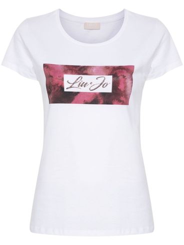 LIU JO - T-shirt in cotone bianco con stampa e strass