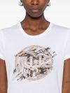 liu jo - T-shirt in cotone bianco con stampa e strass - 3