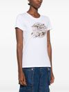 liu jo - T-shirt in cotone bianco con stampa e strass - 4