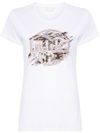 liu jo - T-shirt in cotone bianco con stampa e strass