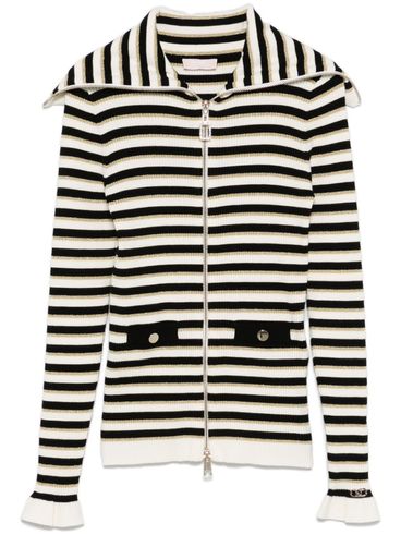 LIU JO - Black and white striped cardigan with zip and pockets