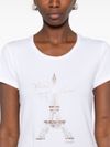 liu jo - T-shirt in cotone bianco con strass e stampa - 3