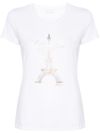 liu jo - T-shirt in cotone bianco con strass e stampa