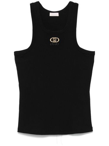 LIU JO - Top in cotone nero con logo