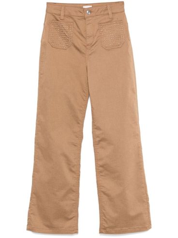 LIU JO - Pantaloni in cotone beige con strass