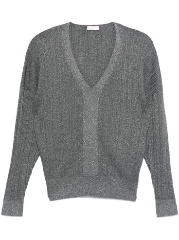 LIU JO - Maglione grigio lurex con scollo a V