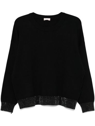 LIU JO - Black crewneck sweater with rhinestones