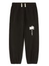 palm angels - Pantaloni tuta in cotone nero con stampa palma