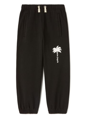 PALM ANGELS - Pantaloni tuta in cotone nero con stampa palma