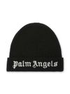 palm angels - Berretto in cotone e lana nero con logo bianco