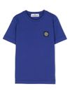 stone island - T-shirt in cotone blu con patch logo