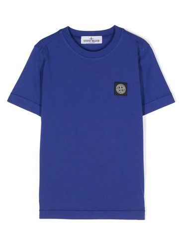 STONE ISLAND - T-shirt in cotone blu con patch logo