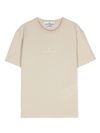 stone island - Beige cotton t-shirt with logo embroidery