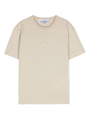 STONE ISLAND - T-shirt in cotone beige con ricamo logo