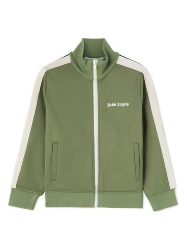 PALM ANGELS - Felpa verde con zip e righe bianche