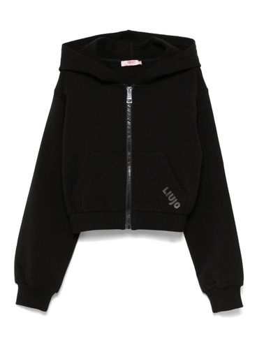 LIU JO - Black cotton hoodie with logo embroidery