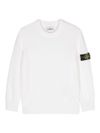 stone island - Maglione in lana bianca girocollo con patch logo