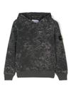 stone island - Felpa in cotone grigio con motivo e patch logo