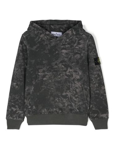 STONE ISLAND - Felpa in cotone grigio con motivo e patch logo