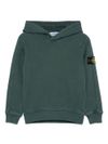 stone island - Felpa in cotone verde con cappuccio e logo