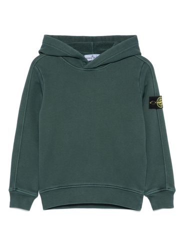 STONE ISLAND - Felpa in cotone verde con cappuccio e logo