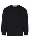 stone island - Felpa in cotone nero girocollo con patch logo