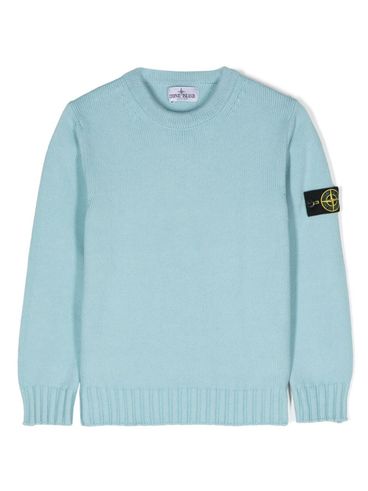 STONE ISLAND - Maglione in cotone celeste girocollo