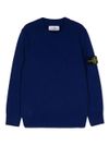 stone island - Maglione in lana blu girocollo con patch logo