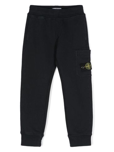 STONE ISLAND - Pantaloni tuta in cotone blu navy con tasca e logo