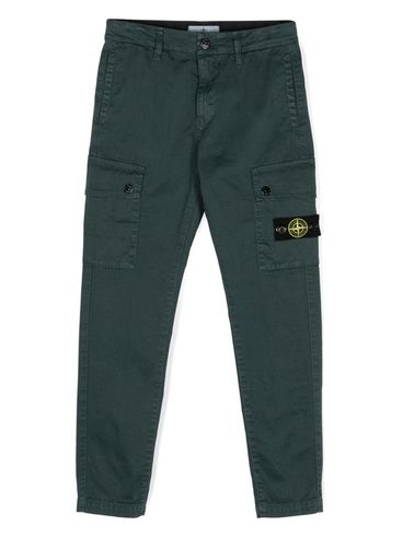 STONE ISLAND - Pantaloni in cotone verde con tasche e patch logo