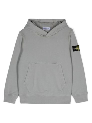 STONE ISLAND - Felpa in cotone grigio con tasca a marsupio