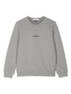 stone island - Felpa in cotone grigio con stampa logo