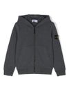 stone island - Felpa in cotone grigio con cappuccio e zip