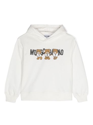 MOSCHINO - Felpa in cotone bianco con logo e stampa orsi