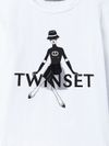 twinset - T-shirt in cotone bianco con stampa nera - 1