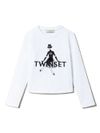 twinset - T-shirt in cotone bianco con stampa nera