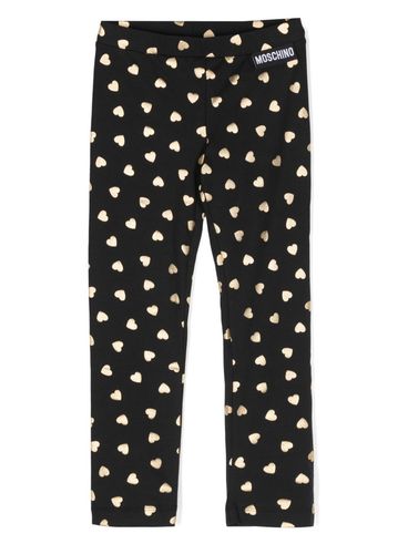 MOSCHINO - Leggings in cotone nero con stampa cuori oro