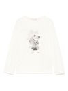 liu jo - T-shirt in cotone bianco con stampa cane e strass