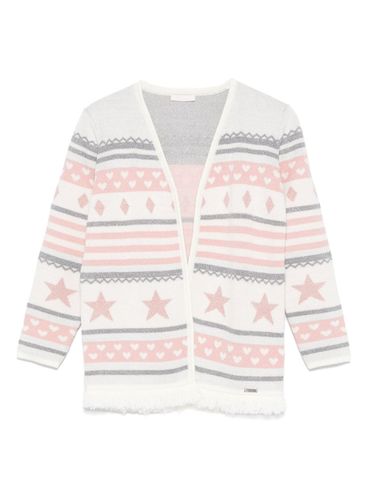 LIU JO - Cardigan con motivo bianco rosa e grigio