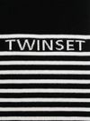 twinset - Sciarpa nera a righe bianche con logo - 1