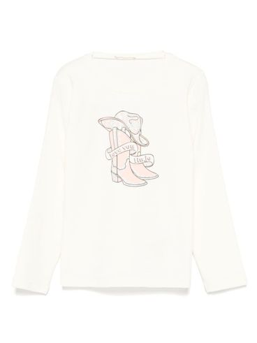 LIU JO - T-shirt in cotone bianco con stampa cowboy