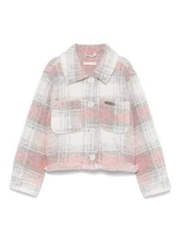 LIU JO - White and pink plaid cotton jacket with pockets