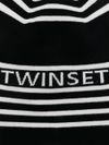 twinset - Berretto nero con logo e righe bianche - 1