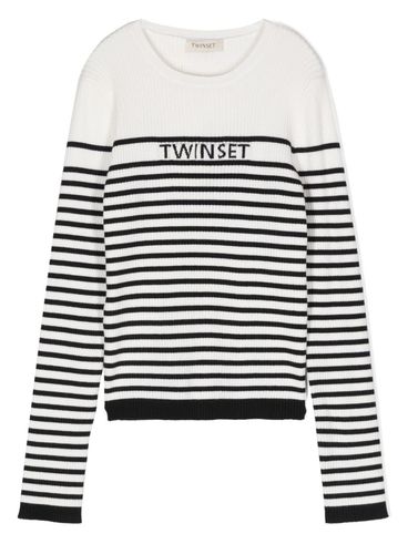 TWINSET - T-shirt a righe bianche e nere con logo