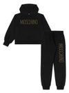 moschino - Completo sportivo in cotone nero con felpa e pantaloni con logo e strass