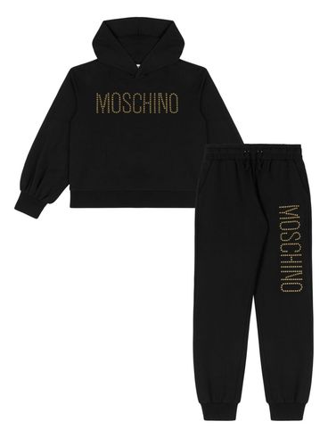 MOSCHINO - Completo sportivo in cotone nero con felpa e pantaloni con logo e strass