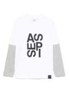 aspesi - T-shirt in cotone bianco con maniche grigie e logo frontale