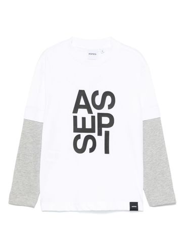 ASPESI - T-shirt in cotone bianco con maniche grigie e logo frontale