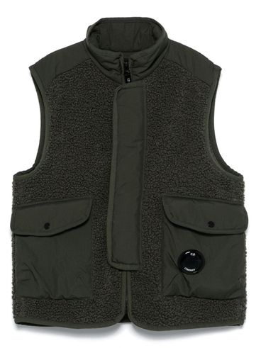 C.P. COMPANY - Gilet in shearling verde con tasche applicate