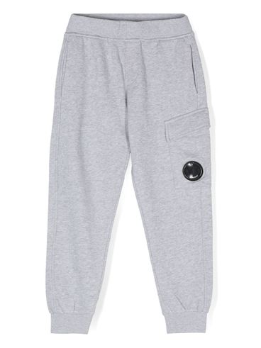 C.P. COMPANY - Pantaloni tuta in cotone grigio con tasche e logo lente